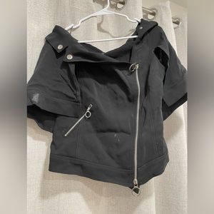 Pinko black logo zip Shirt off sholder neck short sleeve